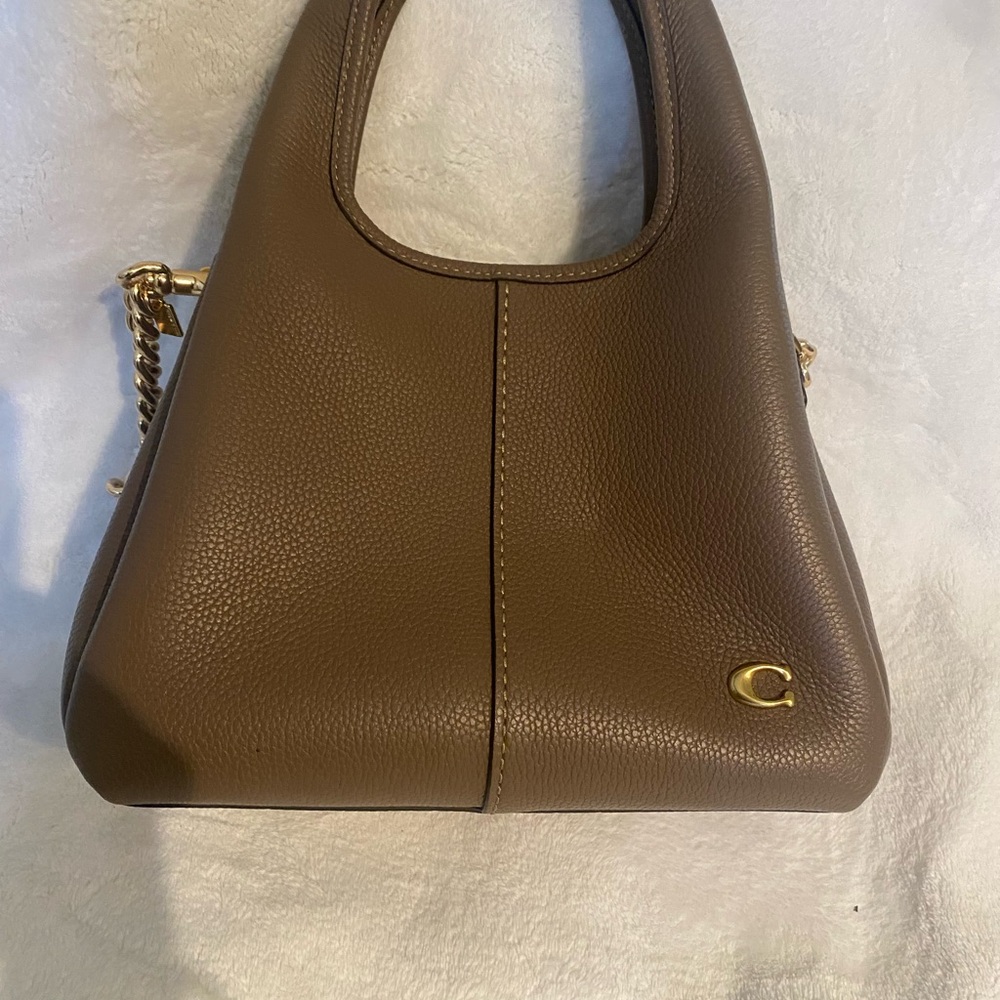 Coach Tan Leather Shoulder Bag with Gold Chain